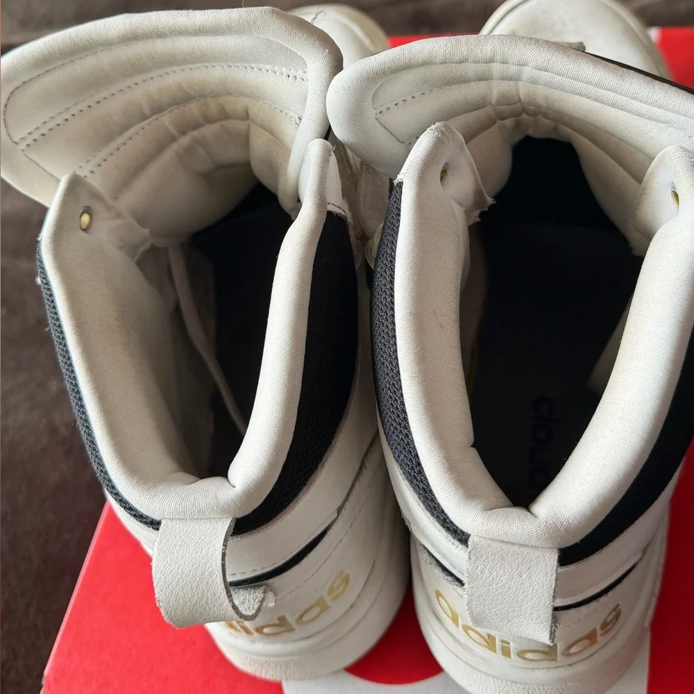 Men’s size 12 Adidas White High-Top Sneakers with Black Stripes - Picture 7 of 10